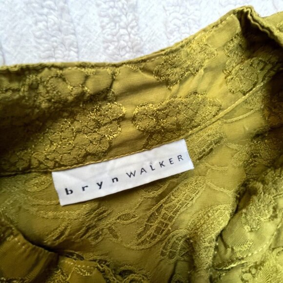 Bryn Walker Button Front Mandarin Collar Textured  Floral Blouse Small Green - Picture 3 of 10